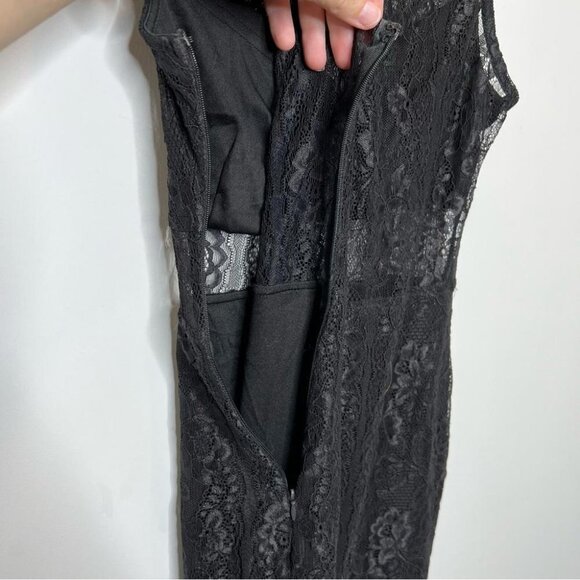 Forever 21 Womens Size Small Black Lace Sheer Sheath Dress Sleeveless Beaded - Picture 6 of 10